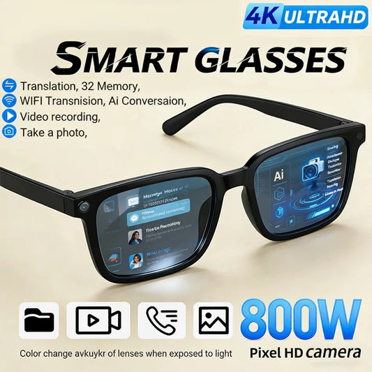 AI Smart Glasses – 8MP Camera, Real-Time Translation & Bluetooth Calls
